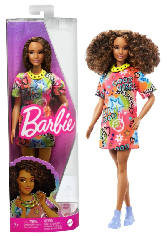 Mattel barbie modelka 201 tričkové oversized šaty, hpf77