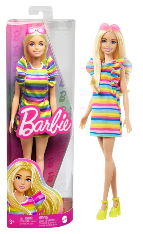 Mattel barbie modelka 197 proužkované šaty s volány, hpf73