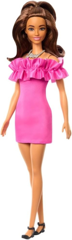 Barbie® modelka 217 růžové šaty s volánky, mattel hrh15