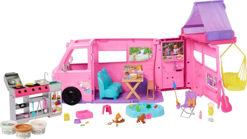 Barbie Karavan snů, stan, houpačka, gril a doplňky