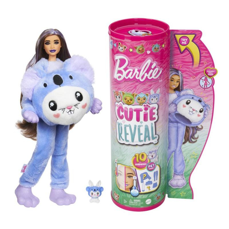 Barbie Cutie Reveal Barbie v kostýmu Zajíček ve fialovém kostýmu černobílé Koaly