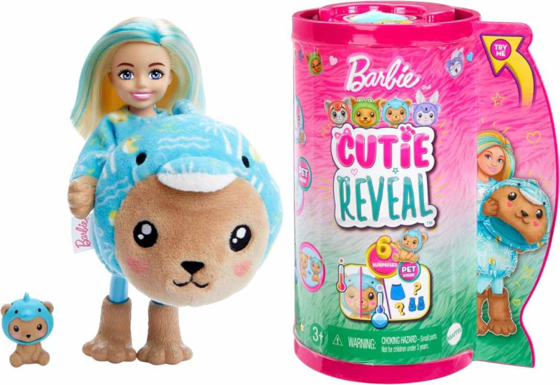 Mattel Barbie Cutie Reveal Chelsea v kostýmu - Medvídek v modrém kostýmu Delfína
