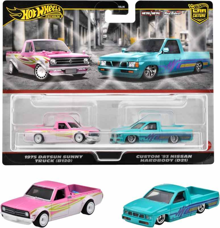 Hot wheels® premium angličák 2 ks datsun sunny truck 1975 (b120) / custom '93 nissan d21