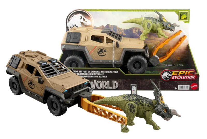 Mattel jurský svět: mission mayhem truck a einiosaurus, hrx52