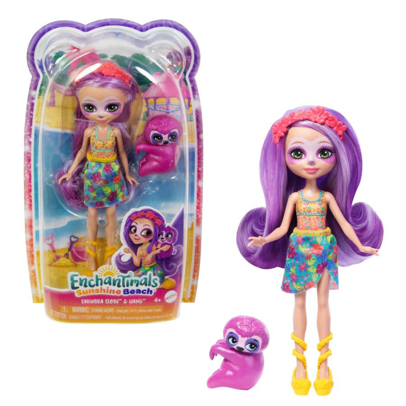 Enchantimals sunshine beach panenka sabindra sloth a tang, mattel hrx82