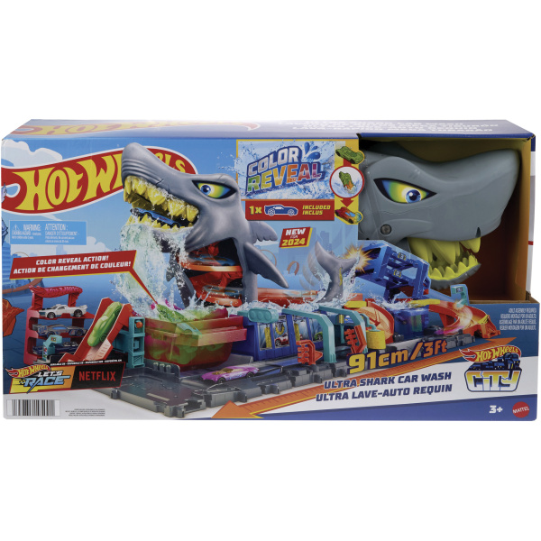 Hot Wheels City Color Reveal automyčka se žralokem