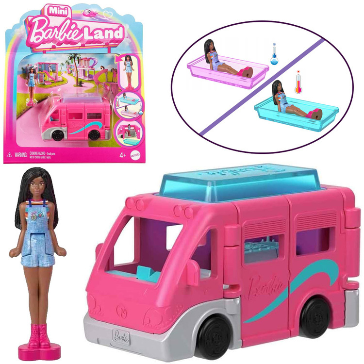 Tomido Mattel Mini Barbie Land Lalka turystka + autko kamper ZA6038 C