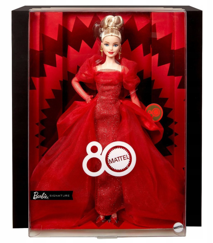 Mattel barbie® v červených šatech k 80. výročí, jbj17