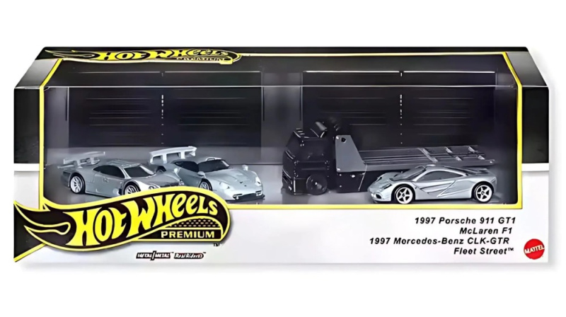Hot Wheels Premium Angličák s týmovým tahačem 3 ks - Závod le Mans