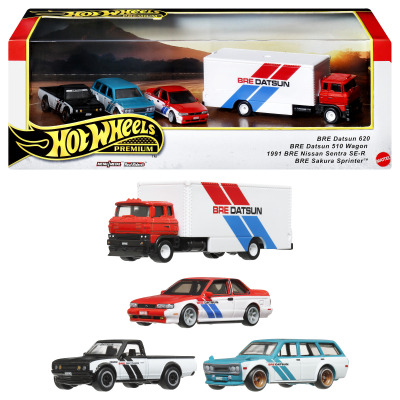 Hot Wheels Premium Angličák s týmovým tahačem 3 ks - Závod le Mans