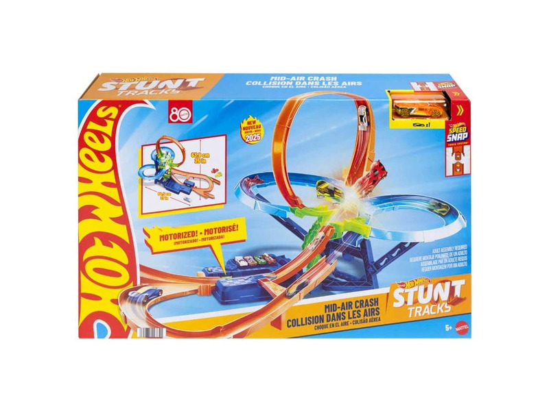 Hot Wheels Stunt Tracks Srážka ve vzduchu dráha a angličák, booster
