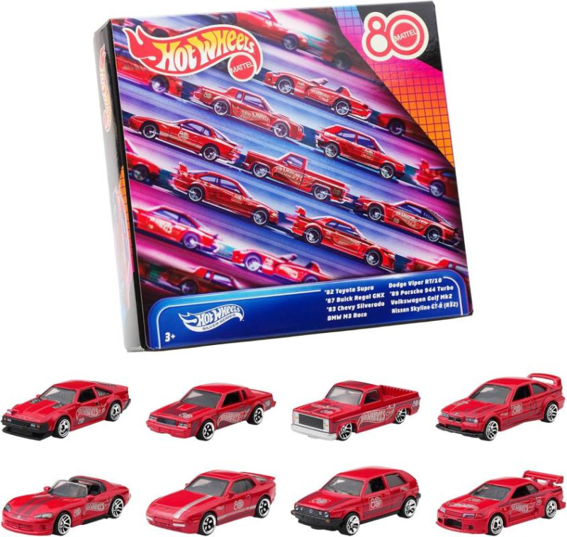 Mattel Hot Wheels 80th anniversary - sada angličáků (8ks) (Silver series) Vícebarevná