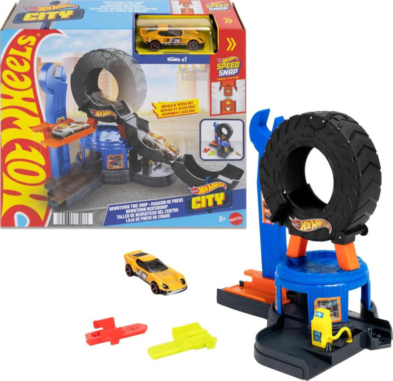 Hot wheels city centrum města městský pneuservis, mattel jhl75