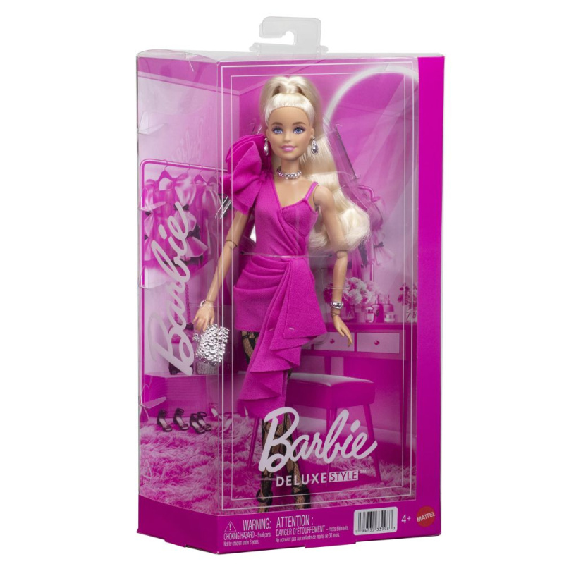 Mattel Barbie Deluxe Style Modelka v růžových šatech s volánem JJN73