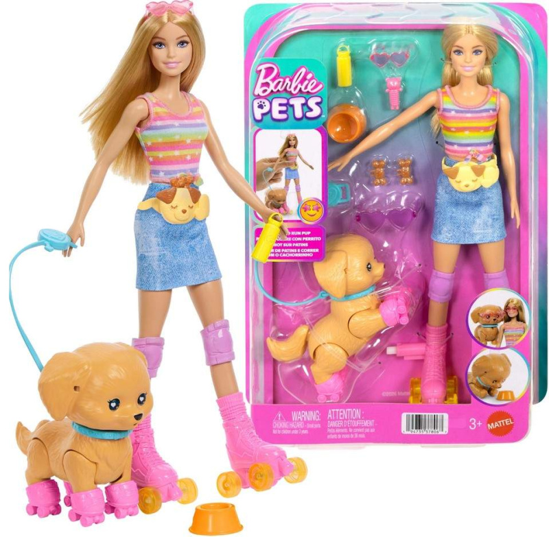 Mattel barbie® barbie a pejsek na kolečkových bruslích, jmj44