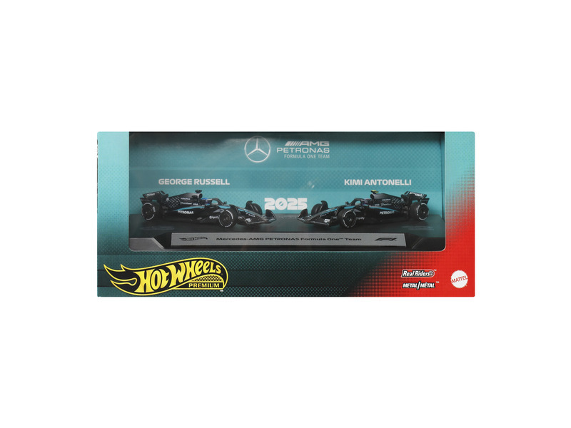 Hot Wheels 2 ks angličák premium Formula 1 Mercedes AMG Russell & Antonelli
