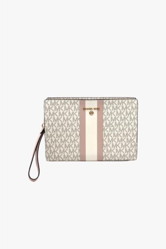 Michael Kors MD logo stripe zip pouch powder blush monogram dámské psaníčko
