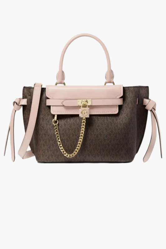 Michael Kors HAMILTON LEGACY small belted satchel hnědá růžová dámská kabelka monogram