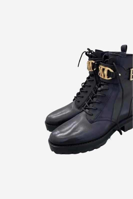 Michael Kors KINCAID Leather Combat Boot Black kotníkové boty černé Velikost: 41
