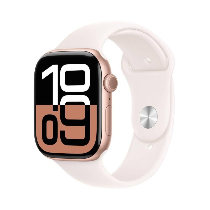 Apple Watch Series 10 42mm Růžově zlatý hliník se světle ruměnným sportovním řemínkem S/M