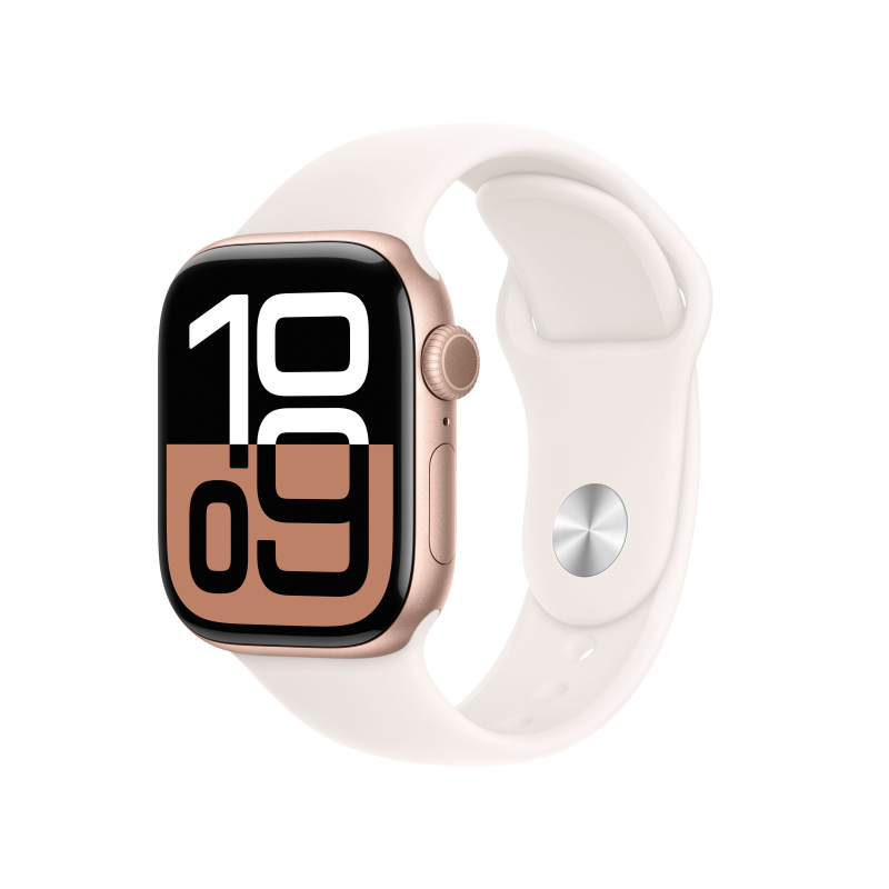 Apple Watch Series 10 42mm Růžově zlatý hliník se světle ruměnným sportovním řemínkem M/L