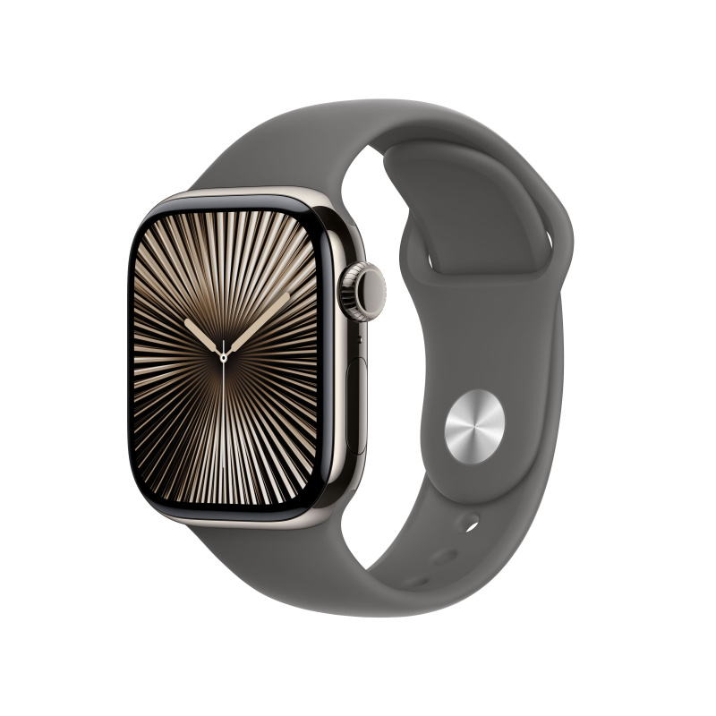 Apple Watch Series 10 Cellular 42mm Přírodní titan se skálově šedým sportovním řemínkem S/M