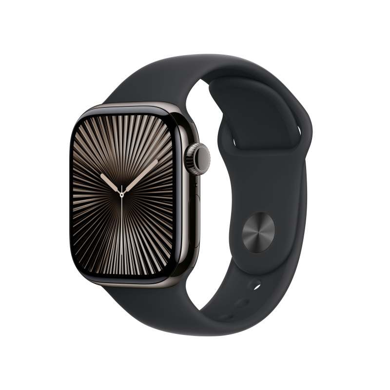 Apple Watch Series 10 Cellular 42mm Břidlicově šedý titan s černým sportovním řemínkem M/L