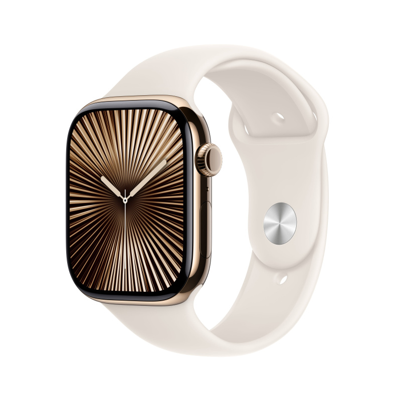 Apple Watch Series 10 Cellular 46mm Zlatý titan s hvězdně bílým sportovním řemínkem M/L