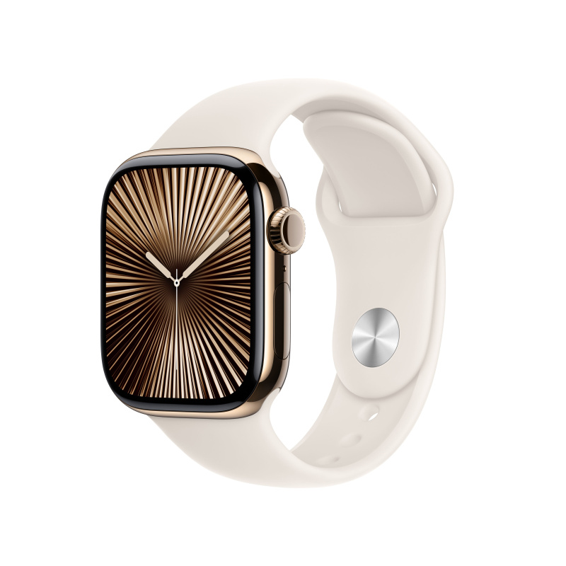 Apple Watch Series 10 Cellular 42mm Zlatý titan s hvězdně bílým sportovním řemínkem S/M