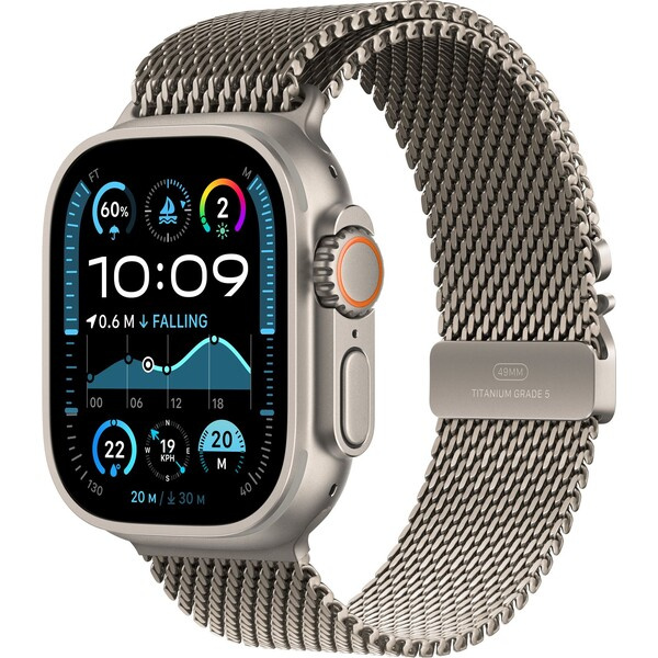 Apple Watch Ultra 2 49mm přírodní titan s přírodním titanovým milánským tahem S MX4M3CS/A