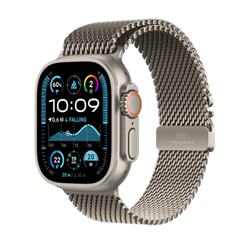 Apple Watch Ultra 2 GPS + Cellular, 49mm přírodně titanové pouzdro s přírodně titanovým milánským tahem z titanu - L - mx5t3cs/a