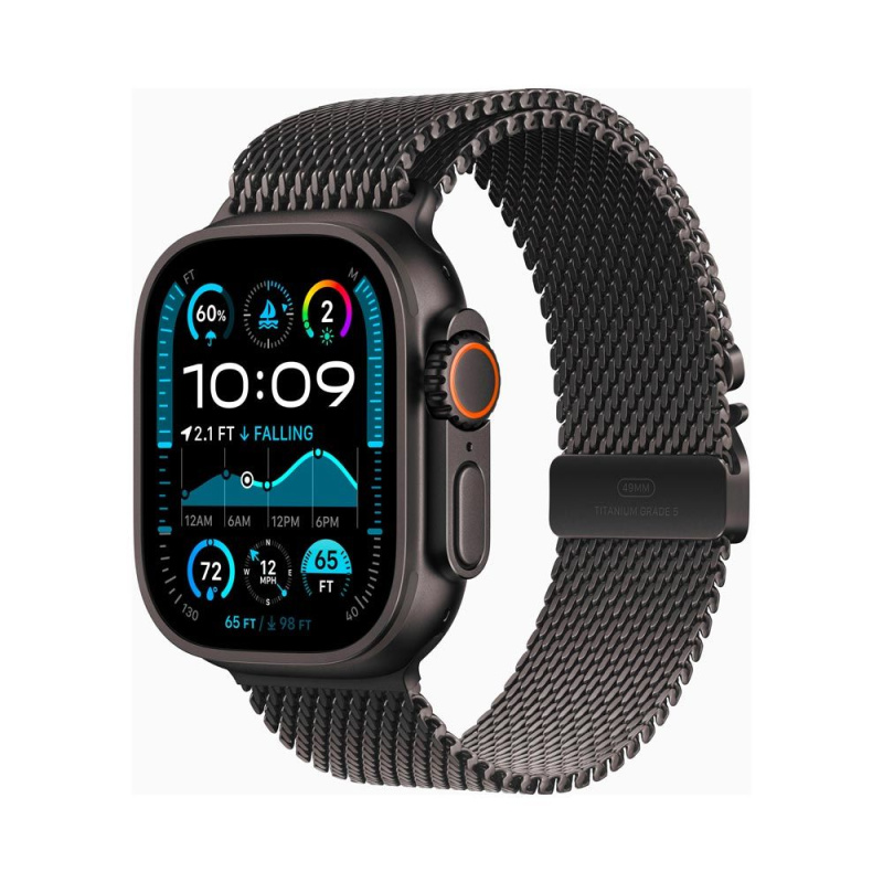 Apple Watch Ultra 2 GPS + Cellular, 49mm černě titanové pouzdro s černě titanovým milánským tahem z titanu - L - mx5v3cs/a