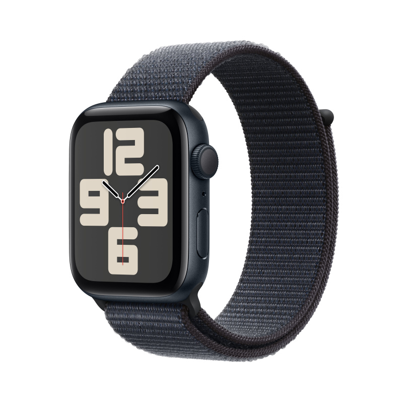 Apple Watch SE (2024) 44mm Temně inkoustový hliník s inkoustově fialovým provlékacím řemínkem