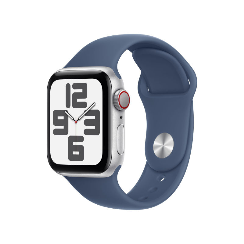 Apple Watch SE (2024) Cellular 40mm Stříbrný hliník s denimovým sportovním řemínkem S/M