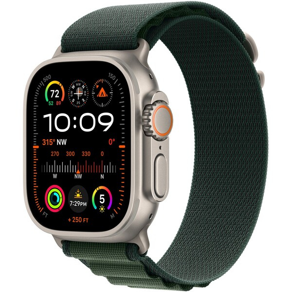 Apple Watch 49mm tmavě zelený Alpský tah - S - provedení z přírodního titanu MXMU3ZM/A