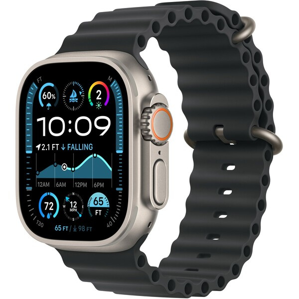 Apple Watch 49mm černý Oceánský řemínek - provedení z přírodního titanu MXTL3ZM/A