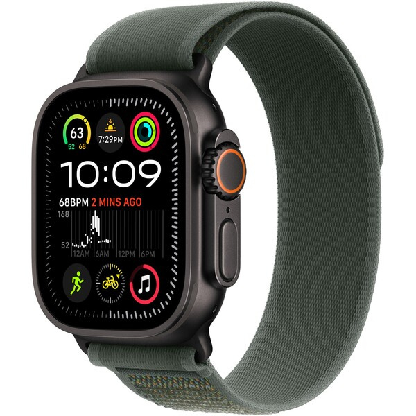 Apple Watch 49mm zelený Trailový tah - M/L - provedení z černého titanu MYQ43ZM/A