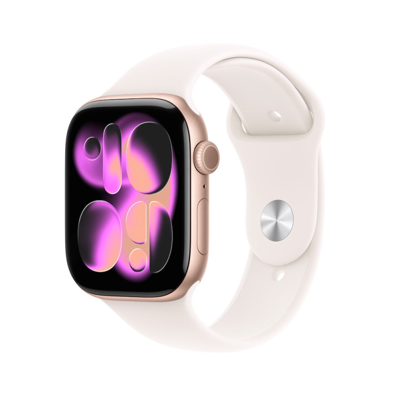 Apple Watch Series 11 Cellular (42mm) Růžově zlatý hliník se světle ruměnným sportovním řemínkem S/M