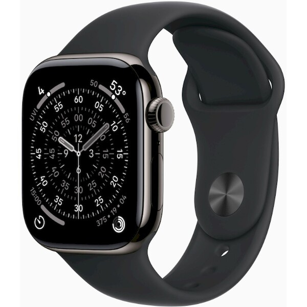 Apple Watch Series 11 Cellular (42mm) Břidlicově šedý titan s černým sportovním řemínkem S/M