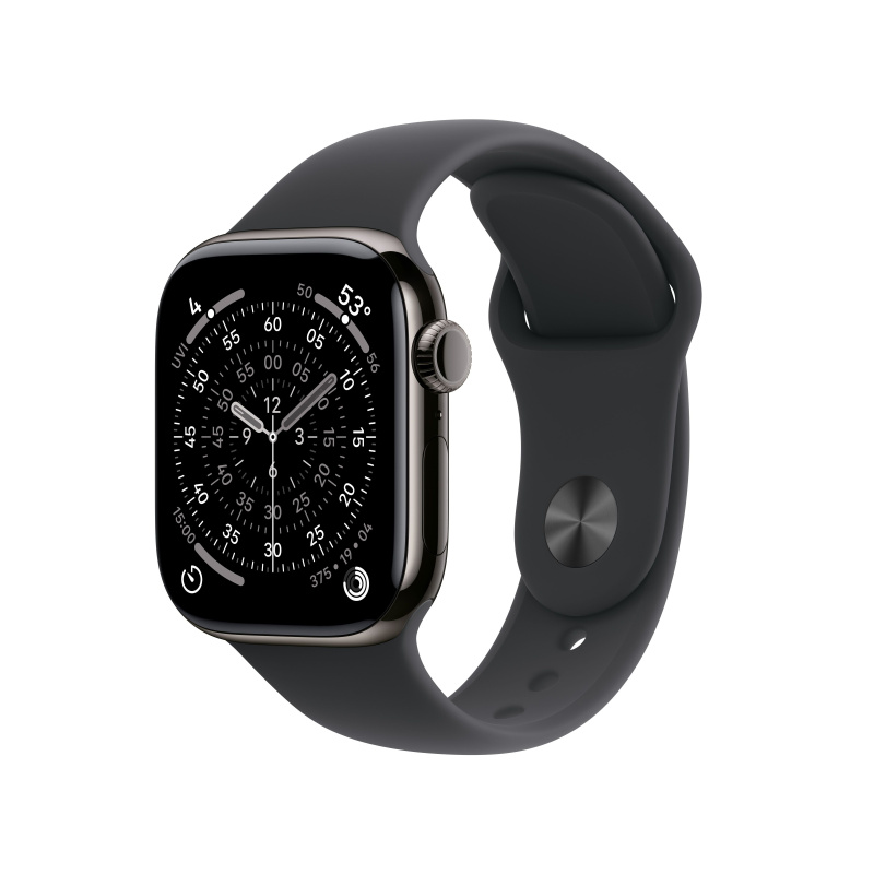 Apple Watch Series 11 Cellular (42mm) Břidlicově šedý titan s černým sportovním řemínkem M/L