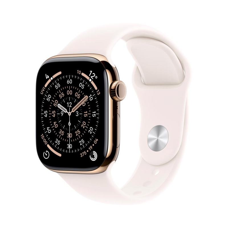 Apple Watch Series 11 Cellular (46mm) Zlatý Titan se světle ruměnným sportovním řemínkem S/M