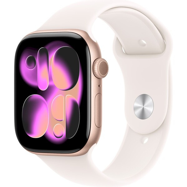 Apple Watch Series 11 Cellular (46mm) Růžově zlatý hliník se světle ruměnným sportovním řemínkem M/L
