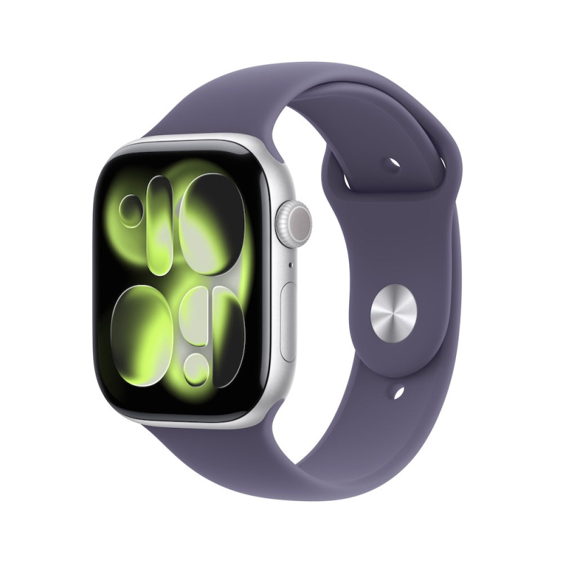 Apple Watch Series 11 (42mm) Stříbrný hliník s mlžně fialovým sportovním řemínkem M/L