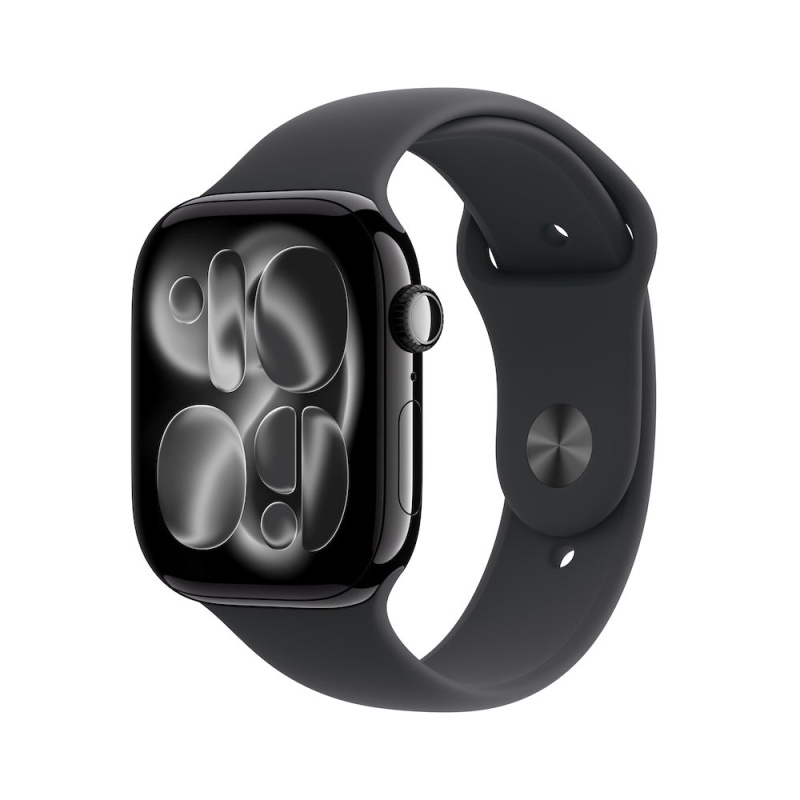 Apple Watch Series 11 (46mm) Klavírně černý hliník s černým sportovním řemínkem S/M