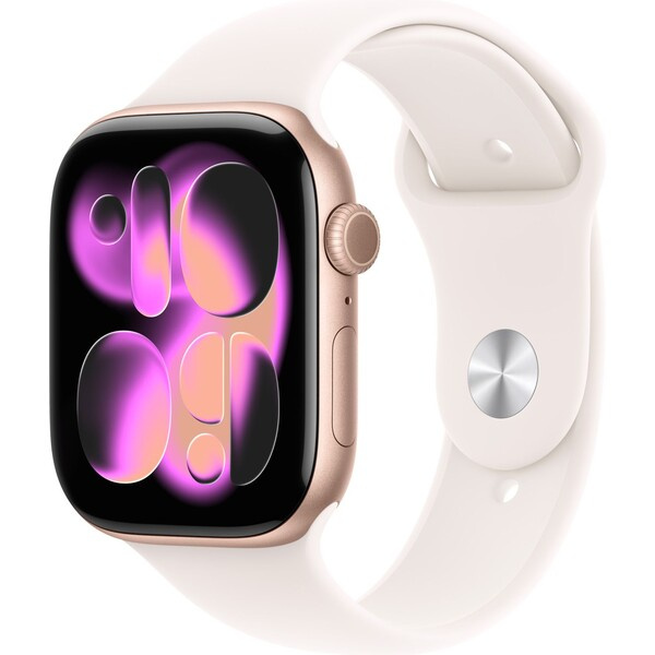 Apple Watch Series 11 (46mm) Růžově zlatý hliník se světle ruměnným sportovním řemínkem M/L