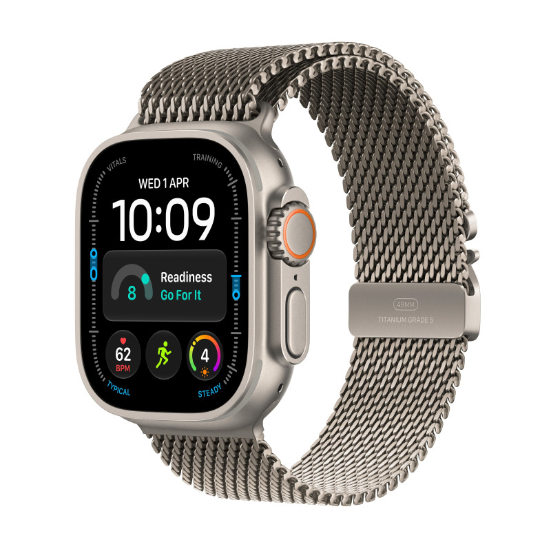 Apple Watch Ultra 4 49mm Přírodní titan s přírodně titanovým milánským tahem S