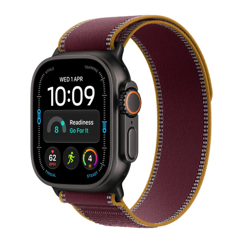 Apple Watch Ultra 4 49mm Černý titan s burgundsky červeným Trailovým tahem S/M