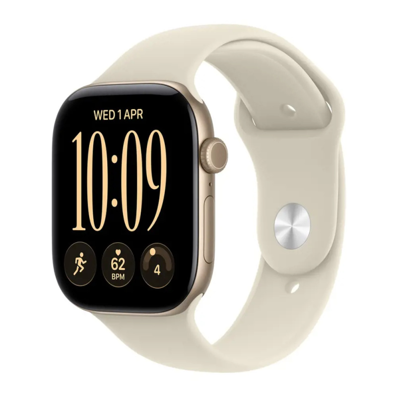 Apple Watch Series 12 Cellular (42mm) Světle zlatý hliník s pískovým sportovním řemínkem S/M