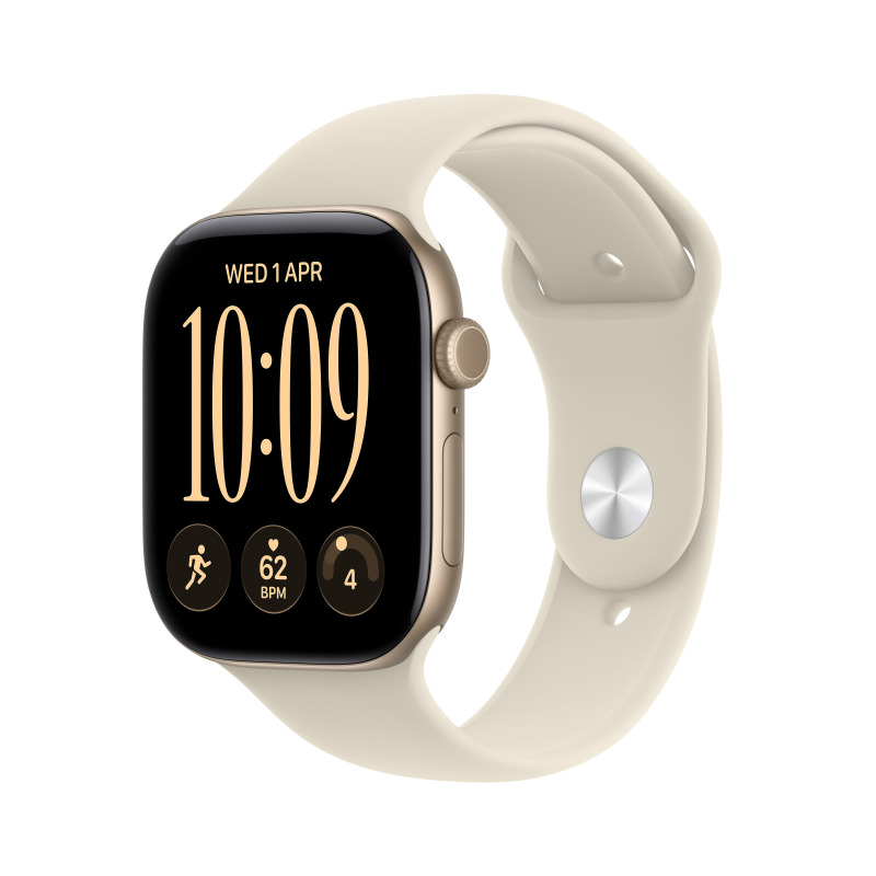 Apple Watch Series 12 Cellular (46mm) Světle zlatý hliník s pískovým sportovním řemínkem M/L
