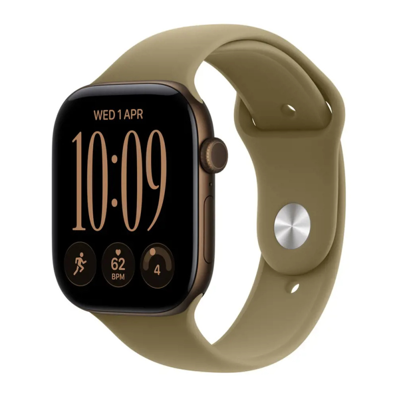 Apple Watch Series 12 Cellular (46mm) Tmavě bronzový hliník s olivovým sportovním řemínkem S/M
